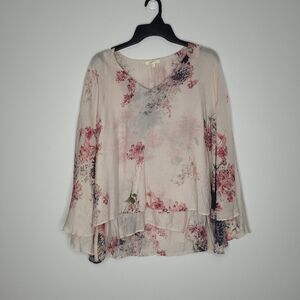 Mystree pink feminine romantic floral tank with cape overlay Size small